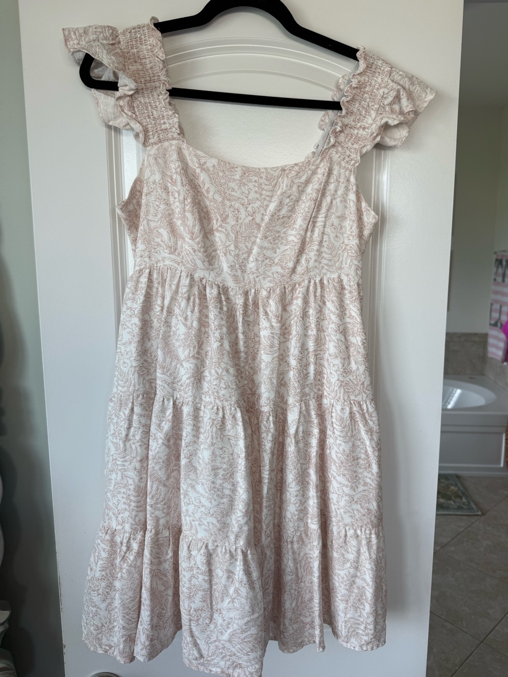 Ruffled Strap Floral Print Sundress - Cream & Light Pink